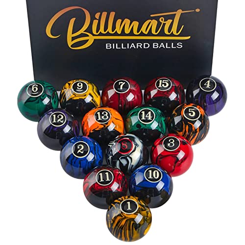 Billmart Premium Billiard Balls Pool Table Accessories 2-1/4" Regulation Size 16 Pool Balls Billiard Set | Premium - color: Marble Black