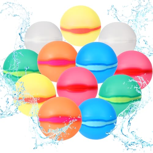 Reusable Water Balloons,12 Pcs Magnetic Splash Refillable Balls,Summer Water Toys for Kids Pool Beach & Outdoor (12pcs) - color: 12pcs