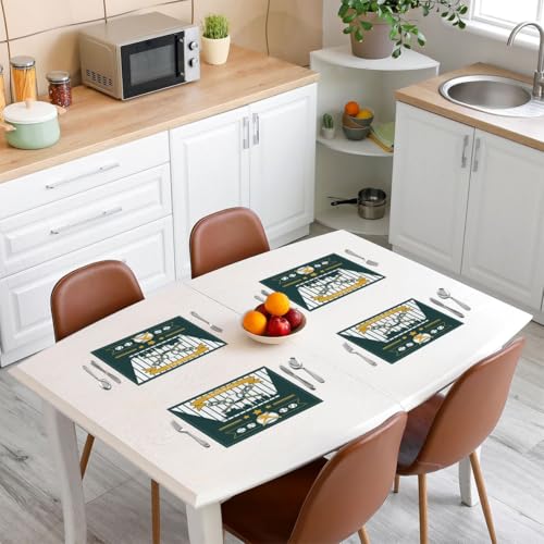 Erosebridal Baseball Table Mats Oakland Place Mats Set of 4,Baseball City Place Mat,Seasonal Color Sport Game Placemats, Wipeable Oil Proof - color: Green Yellow, Oakland
