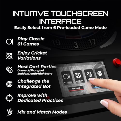 FunVision Electronic Dart Board with 7" Smart Touchscreen, Soft Tip Dartboard Set 19 Games and 883 Variations for 8 Players- Cyber Player AI & Practice Modes