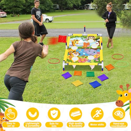 Leitee 2 in 1 Bean Bags Toss Game Animal Cornhole Bean Bags Ring Toss Game Kids Cornhole Games Set Party Carnival Games Toys Gifts Birthday Games Ideal Birthday for Ages 4-8 Toddlers