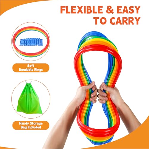 Hopscotch Rings, 2-Set – 20 Round Hoops (11-inch) + 30 Connectors, Agility Rings for Kids, Builds Gross Motor Skills, Preschool & Kindergarten PE, Indoor/Outdoor Playground Obstacle Course - style: 11" Hoop – 2 Set