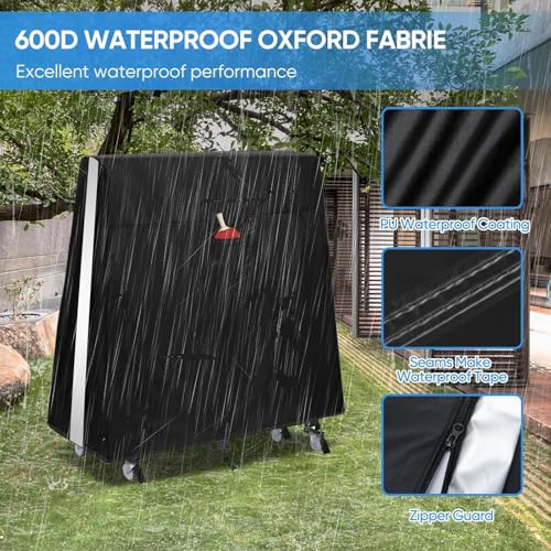 Ping Pong Table Cover Outdoor Waterproof,Table Tennis Cover Indoor & Outdoor Fits Universal 9x5 FT Tables Folding & Flat Tables with Paddles Organize Bag,600D Oxford Fabric