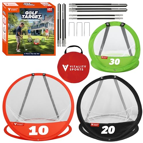 Vitality Sports Golf Chipping Net, 3PCS Pop-Up Golf Practice Net for Backyard, Indoor Outdoor Chipping Game with 3 Targets, 1 Hitting Mat, 20 Balls, Tee Box - style: Golf Nets