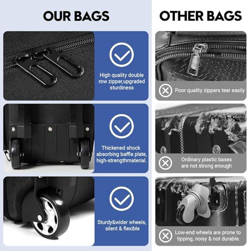 2 Bowling ball Bag with Wheels, Lightweight Trolley Double Ball Bowling bag with Large Separate Shoe Compartment and Oversized Accessory Pocket, Retractable Handle Extends To 39.5" - color: Black & Blue