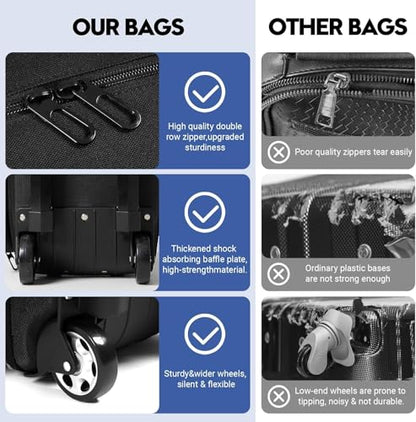 2 Bowling ball Bag with Wheels, Lightweight Trolley Double Ball Bowling bag with Large Separate Shoe Compartment and Oversized Accessory Pocket, Retractable Handle Extends To 39.5" - color: Black & Blue