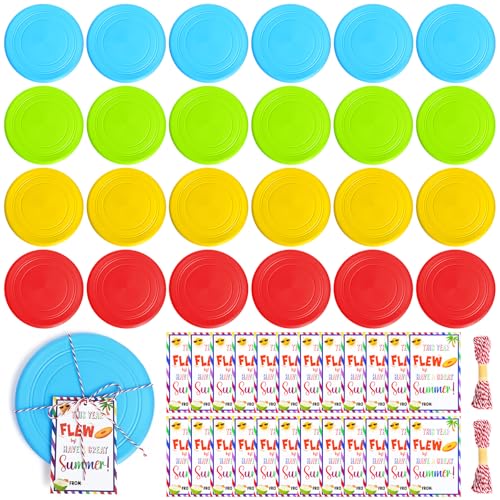 Summer 7" Rubber Flying Discs with Ropes and Gift Cards Beach Party Favors Bulk Outdoor Games Pool Camping Toys for Group Activities Family Fun