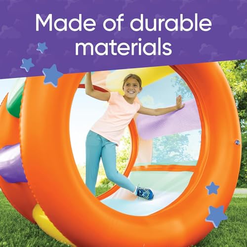 HearthSong Roll with It! 2.0 Giant Inflatable Rainbow Land Roller with Mesh Interior for Active Outdoor Play, 67" Outer Diam. x 45" Inner Diam., Holds up to 300 lbs.