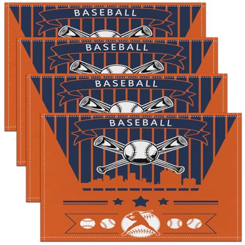 Erosebridal Baseball City Place Mats Table Mats Baseball Seasonal Placemats,Sports City Place Mat for Dining Patio Table Kitchen Decor - color: Orange Navy, Detroit