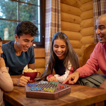 14.2" Wooden Chinese Checkers Board Game with Storage Drawer | 6-Player Marble Strategy Game | Classic Family Board Game for Kids & Adults | 16mm 60+12 Colorful Glass Marbles, More Easy Grasping