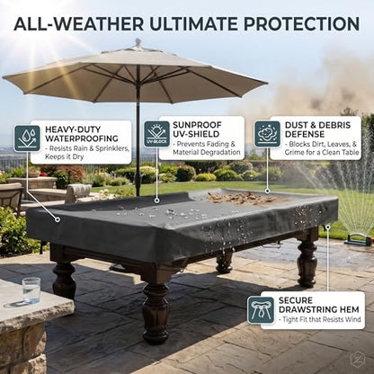 Pool Table Cover 8 Feet Outdoor Table Covers Waterproof 210d Oxford Fabric Dustproof Fits Standard 8ft Billiard Tables (96.46x55.12x7.87 Inch) - Black..