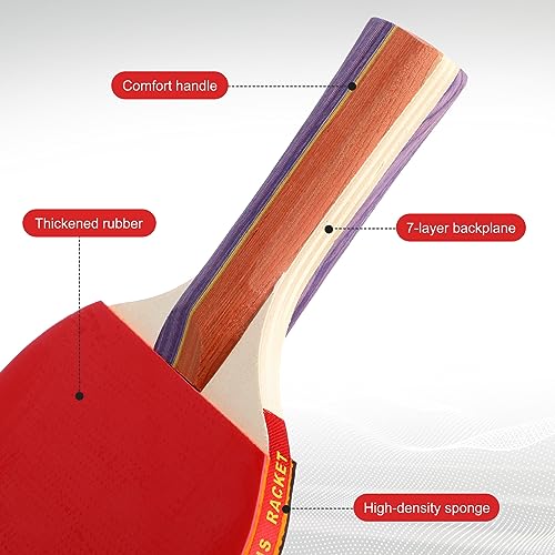 Liliful 8 Pieces Table Tennis Paddle Set Portable Indoor Tennis Rackets Accessories Bulks with 12 Balls and Storage Bag for Indoor Outdoor Adult Professional Games
