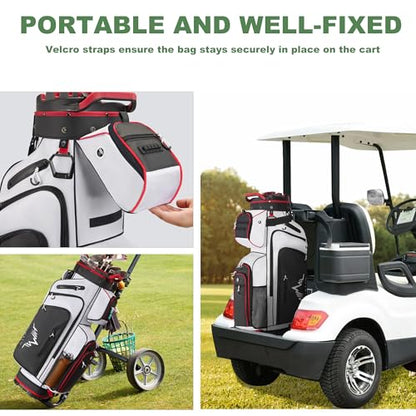 uniHimal Golf Cart Bag with 14-Way Full-Length Dividers, Golf Bag for Men Women with Magnetic Leather Pocket, Handles and Rain Cover, Lightweight Golf Club Bag Includes Cooler Pockets - color: White