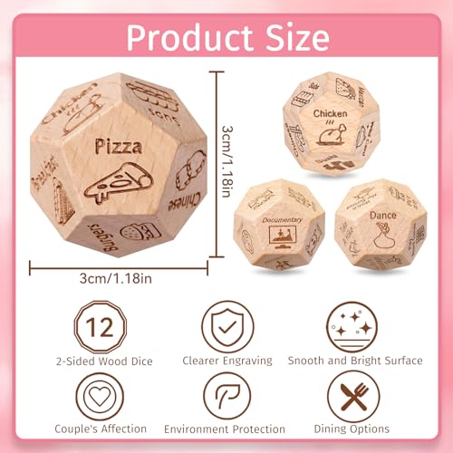3 PCS Dice Set for Couples, Stocking Stuffers Gifts for Her Him, Anniversary Day Food Decision Dice Couple Gifts Girlfriend Boyfriend for Adults Valentines Birthday Wedding Food Dice - style: 3pc
