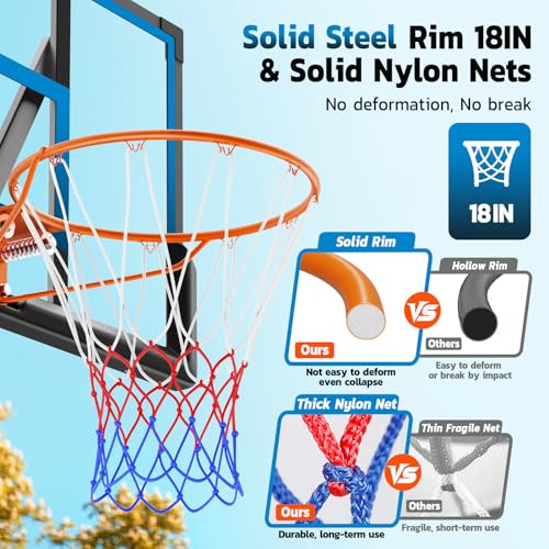 Yohood 46" 10FT Basketball Hoop Outdoor - Portable Basketball Goal Adjustable Hoops & Goals with Solid Steel Rim & Extra-Large Base for Kids/Youth/Teens/Adults Outdoor