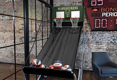 Pop-A-Shot - Home Dual Shot Arcade Basketball Game with NBA Graphics l Sensor Scoring l 16 Game Modes l 7 Balls l Foldable Storage l for All NBA Fans - style: Milwaukee Bucks
