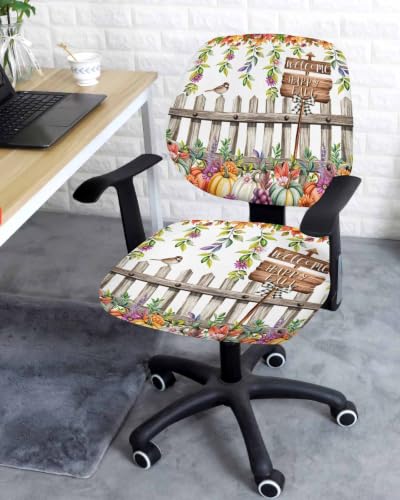 Savannan Office Chair Cover, Rustic Pastoral Botanical Theme Protective Stretch Elastic Universal Cover for Desk Task Chair,Computer Rotating Chair 1 Pcs Autumn Flower Leaf Pumpkin