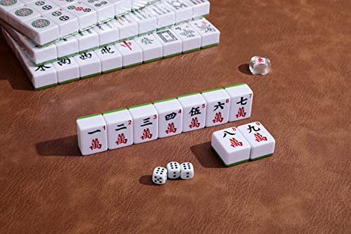 Mose Cafolo Professional Chinese Mahjong Game Set 146 Numbered Large Size Tiles with Carrying Travel Case, Complete Mahjong Tiles Set (Majiang, Mah-Jongg, Ma Jong) - color: Green Tile