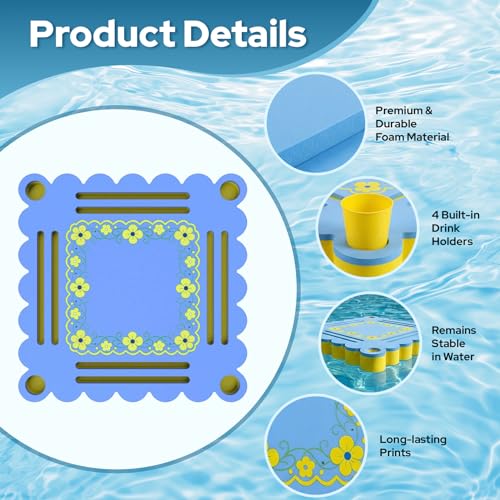 Floating Mahjong Table for Pool, Double Side Float Board with Playing Cards for Mahjong Poker Scrabble Dominoes Card Games Pool Mahjong Floating Tray Adult for Hot Tub Lake Summer Beach - color: Blue-yellow