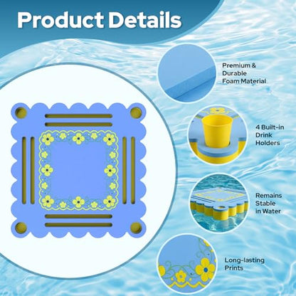 Floating Mahjong Table for Pool, Double Side Float Board with Playing Cards for Mahjong Poker Scrabble Dominoes Card Games Pool Mahjong Floating Tray Adult for Hot Tub Lake Summer Beach - color: Blue-yellow