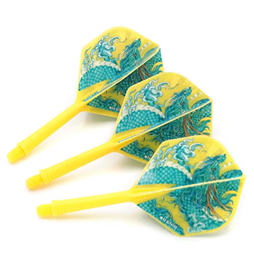 CUESOUL Integrated Dart Shaft and Flights with Four Mythological Symbols Design-Size M 28mm - color: White-Azure Dragon