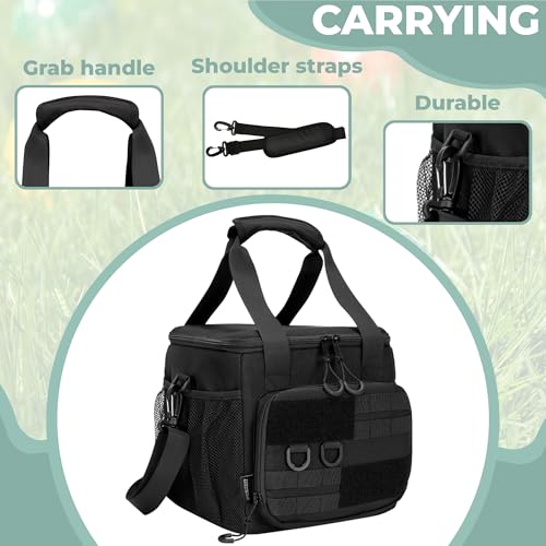 Tactical Bocce Ball Set Carry Bag Holds up to 8 Balls with Molle System, Portable Bocce Ball Storage Bag with Multiple Pockets and Detachable Shoulder Strap for Easy Carrying, Bag Only, Black