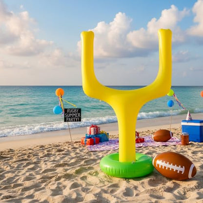 Hungdao 4 Pcs Football Party Supplies Kit Include 2 Jumbo Inflatable Football Goal Post and 2 Giant Blow up Footballs for Birthday Tailgate Decoration Backyard Game
