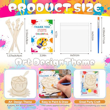 Saypacck 24 Pcs Art Painting Party Favors Wooden Painting Craft Kits Birthday Party Supplies with Organza Bag for Goodie Bags Fillers Adult Thank You Gifts - style: Art Painting