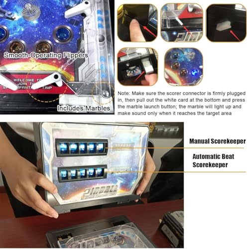 Electronic Tabletop Pinball Game - Retro Arcade Machine with Lights, Sounds and Scoreboard, Desktop Ball Shooting Toy, for Family Kids