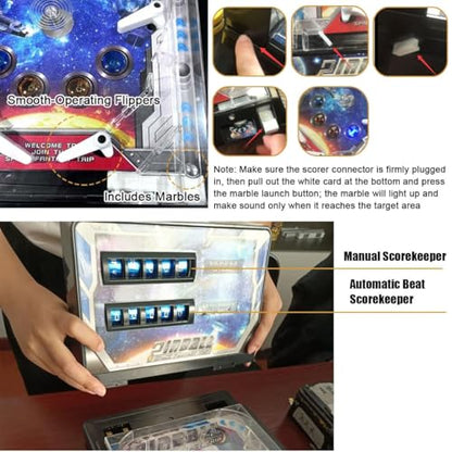Electronic Tabletop Pinball Game - Retro Arcade Machine with Lights, Sounds and Scoreboard, Desktop Ball Shooting Toy, for Family Kids