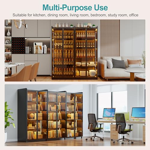 Lvifur 5 Tier Display Cabinet for Living Room, LED Bookcase with Human Body Induction Lights, 65” Tall Curio Cabinets with Adjustable Shelves for Office (Black) - color: Black