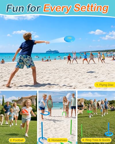 Outdoor Toys for Kids Ages 4-8, 8-in-1 Backyard Games Set with Multiple Sports Activities, Outdoor Family Play for Boys and Girls, Ideal for Parties, Camping & Birthday Gifts