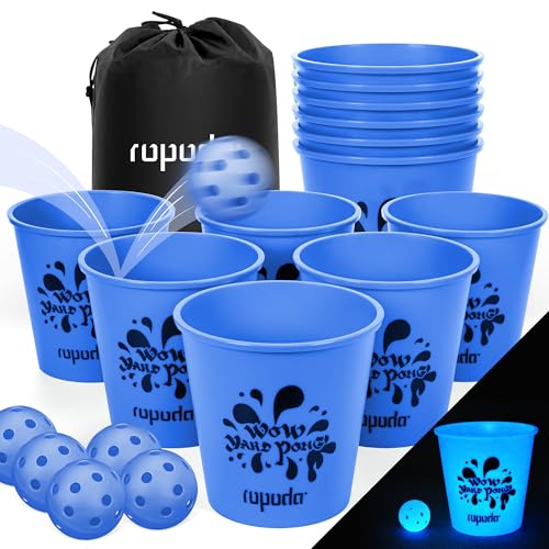 ropoda Giant Yard Pong,Yard Games with Durable Buckets and Balls, Outdoor Game with Carry Bag for The Beach,Lawn, Great Gift Choice for Families（Blue） - color: Blue Glow in Dark, size: Large