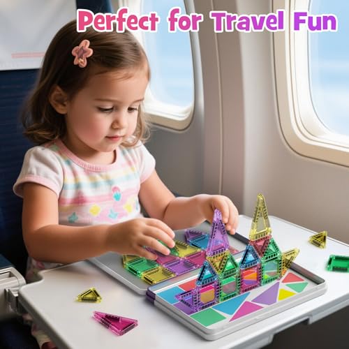 WMXDU Mini Magnetic Tiles, 40PCS Magnetic Building Blocks with Iron Box, Magnet Toys Travel Size On-The-Go Construction Set STEM Travel Toys for Boys and Girls Ages 3+ - style: Mini Magnetic Tiles