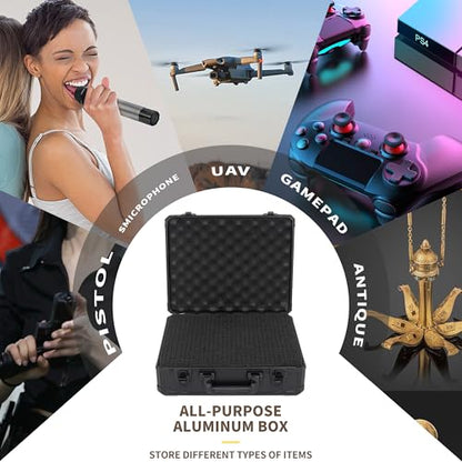 12.6 Inch Carrying Case With Customizable Pre-Diced Foam, Aluminum Case, Aluminum Alloy Sturdy Build, Storage Case for Microphone, Equipment, Camera, Tools, Recorder, etc - size: 12.6x9.8x5.5 Inch