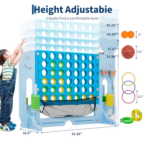 GarveeLife Gaint Connect 4 Jumbo Yard Game for Outdoor, 4-in-1 Jumbo Connect Game Set, with Whale Design, Basketball Hoop, Mini Golf & Ring Toss, for Family Game Kids Adults