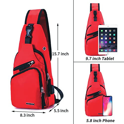 Seoky Rop Men Women Sling Backpack Nylon Water Resistant Shoulder Chest Crossbody Sling Bag with USB Charging Port - color: Watermelon Red
