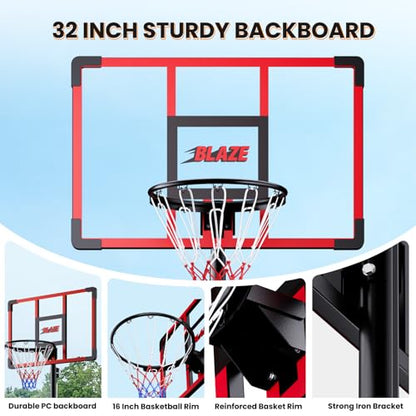Portable Basketball Hoop for Kids & Teens, 4.1–8.5FT Adjustable Height, 32'' Shatterproof Backboard, Fillable Base with Weight Bag, Outdoor Goal for Backyard & Driveway