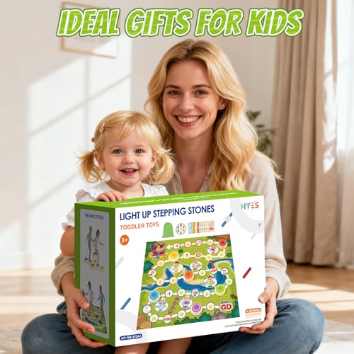 HYES Light Up Stepping Stones for Toddlers 1-3 - 6 PCS Non-Slip Step Stones with Game Map, Toddler Obstacle Course Sensory Toys, Indoor Outdoor 3-5 Years Old Boys Girls Birthday Gifts - style: 6 LED Pads & Map
