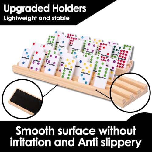 Mexican Train Dominoes Set Double 12 Dot Domino Tiles, 91 Tiles with 8 Wooden Racks, Hub & Trains, Portable Domino Game Set for Adults Kids Families - style: Double 12 Dot + 8 Racks