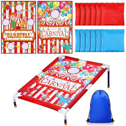 Carnival Games 2 in 1 Bean Bag Toss with 12 Bean Bags for Boys Girls Outdoor Cornhole Circus Game Set Portable Toss Games for Throwing Carnival Theme Party