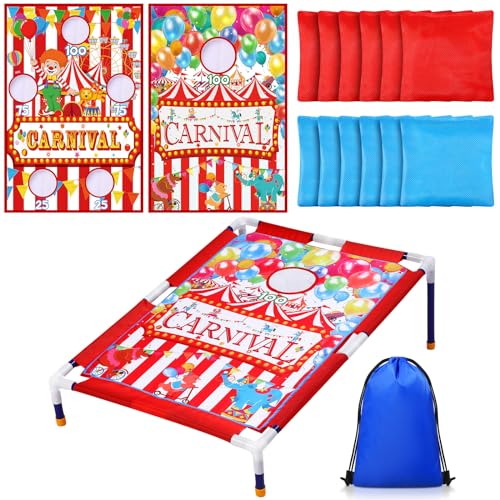 Carnival Games 2 in 1 Bean Bag Toss with 12 Bean Bags for Boys Girls Outdoor Cornhole Circus Game Set Portable Toss Games for Throwing Carnival Theme Party