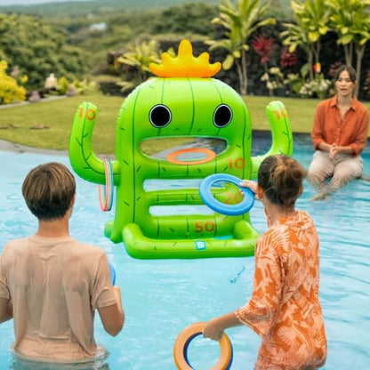 Funscape Kids Pool Toys, Inflatable Cactus Water Toss Game, Outdoor Backyard Play w/6 Rings 6 Discs, Swimming Floating Toy Summer Beach Yard Family Fun Party Gift 3 4 5 6 7 8 12 Year Old Boy Girl Teen