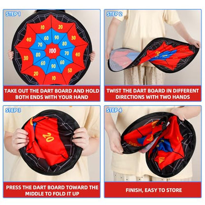 29 Inches Spider Web Dart Board with 10 Sticky Balls, Indoor Outdoor Sport Christmas Game for Skill Development, Ideal Xmas Gift for Family in Fun Party Play Games