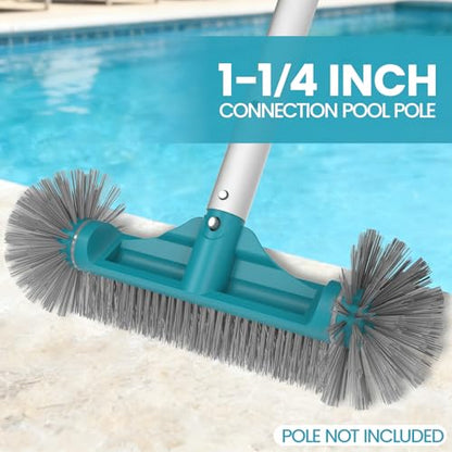 POOLWHALE 12.5” Pool Brush Head with Round Ends, Plastic Pool Brushes for Cleaning Above Ground Pool Walls, Stairs & Corners, Safe for Vinyl Liner(No Pole) - size: 12.5" Pool Brush