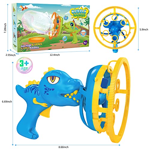 IFLOVE Dinosaur Bubble Gun for Kids 3-8, Bubble Machine Blower Toy (Blue) | Bubble-in-bubble effect， Easy-Grip Dinosaur Bubble Gun Fills Summer Playtime and Party Favors With Colorful Bubbles - color: Blue