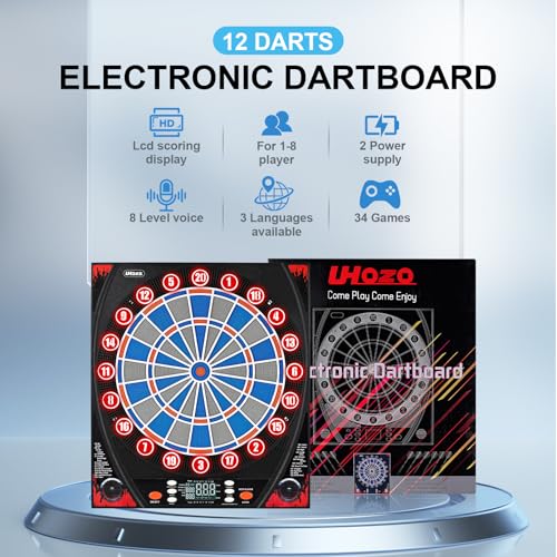 Electronic Dartboard, Dual Speakers with Automatic Voice Announcing Score, High Definition LCD Display, Includes 12 Soft Tip Darts, Suitable for Family Gatherings Bar Entertainment - style: with lamp
