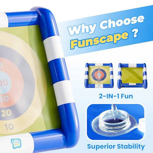 Funscape Kids Soccer Pool Toy, 2-in-1 Inflatable Float Soccer Goal & Ball Toss Water Game, Toddler Outdoor Football Backyard Game, Summer Beach Pool Party Gift 3 4 5 6 7 8 10 12 Year Old Boy Girl Teen - style: Striped Pattern