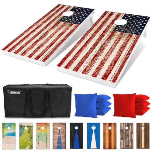 GoSports 4 x 2 ft Regulation Size Wood Cornhole Boards - 10 Vintage Wood Designs (Choose Your Style) - color: American Flag