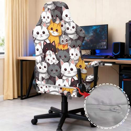 Cartoon Cat Print Gaming Chair Covers Slipcovers Cat Scratch Proof Office Chair Seat Cover Stretch Removable Washable Furniture Protector for Home Offices/Study Rooms - color: Cartoon Cat